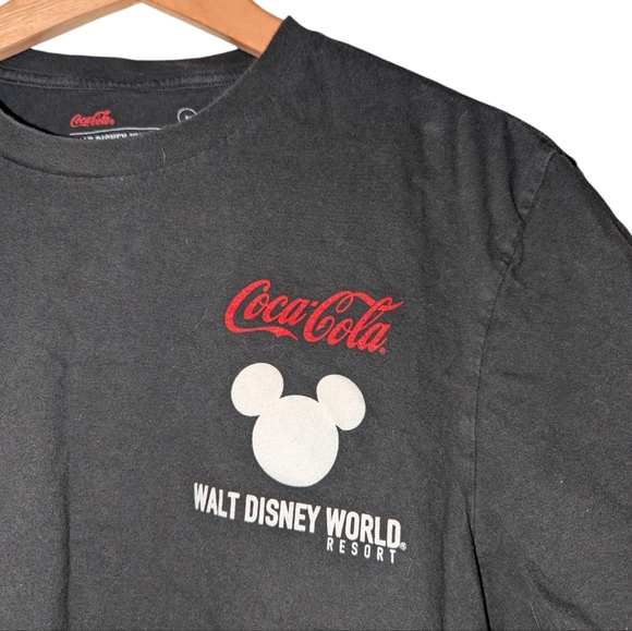 Walt Disney Coca Cola Mickey Mouse Logo Short Sleeve Crew Black Tee Shirt Top - Picture 3 of 5